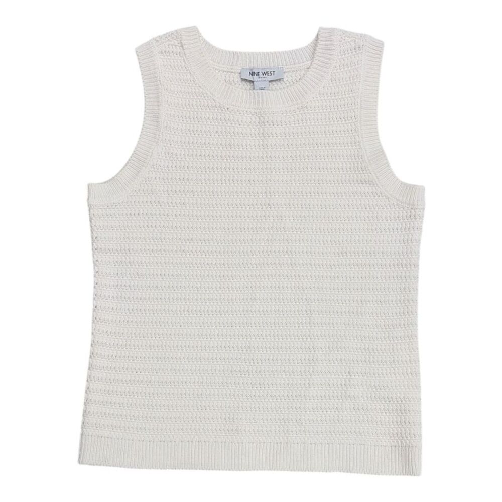 Nine West Women's Regular Fit Lightweight Crochet Tank Top - Cream